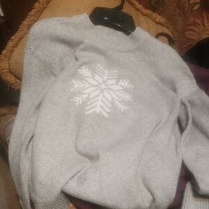 Talbots Gray Sweater with White Snowflake